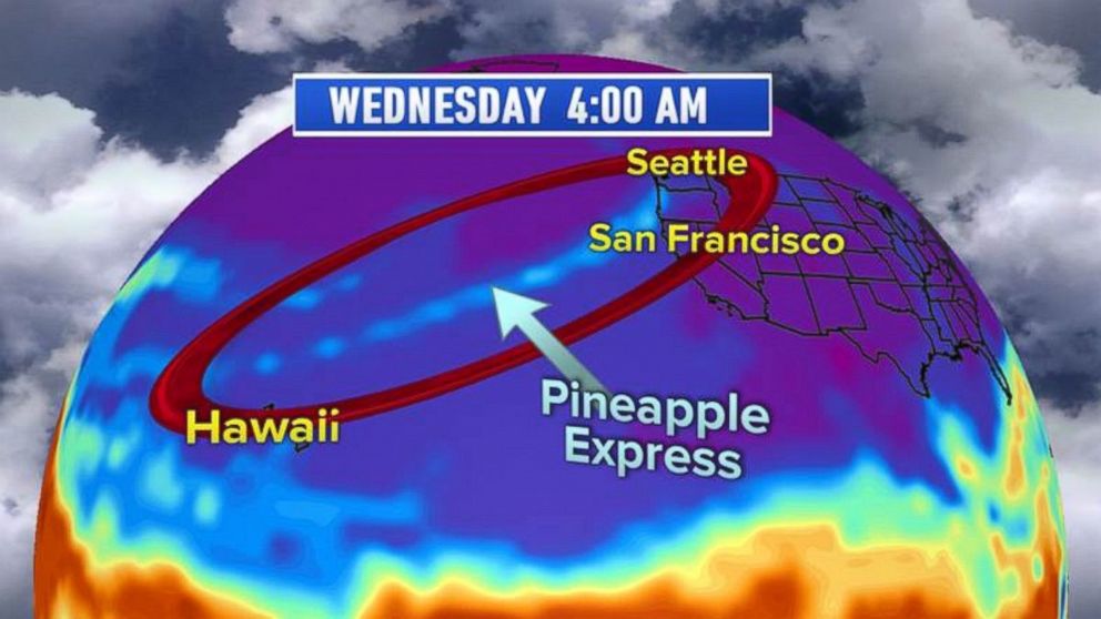 PHOTO: Pineapple Express: The Pineapple Express is a plume of moisture originating from the vicinity of the Hawaiian Islands and extending to the Northwest U.S. 
