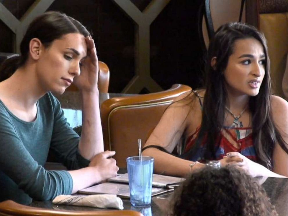 PHOTO: Actress Nadia (left) with special guest Jazz Jennings (right) during a scene for What Would You Do?.