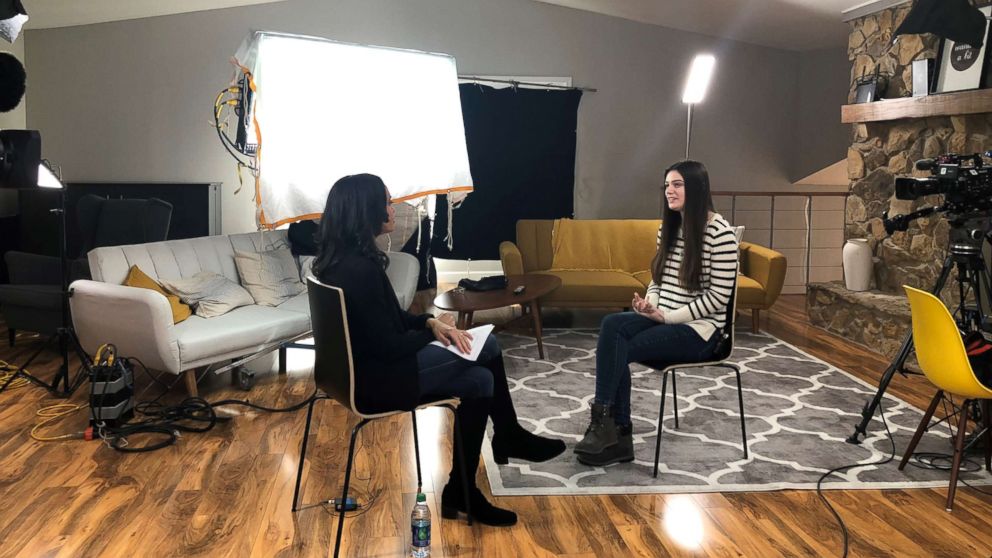 ABC News' Linsey Davis (left) interviews Purdue University student Abi Finney (right) for "Nightline." 