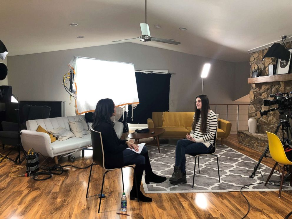 ABC News' Linsey Davis (left) interviews Purdue University student Abi Finney (right) for "Nightline." 