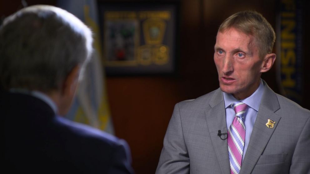 PHOTO: Boston Police Commissioner William Evans is interviewed by ABC News' Chief Investigative Correspondent Brian Ross.