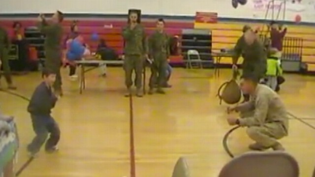VIDEO: Michael Cooney, 6, walked to his father after homecoming from Afghanistan.