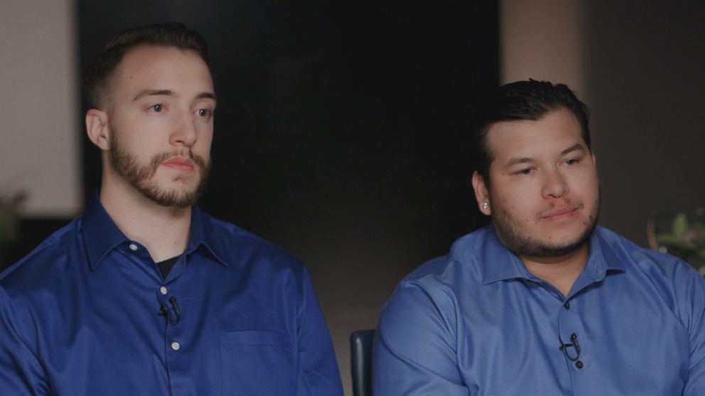 Stephen Schuck (left), a Mandalay Bay maintenance engineer, Jesus Campos (right), a security guard at the Mandalay Bay, are seen here during an interview with Nightline.