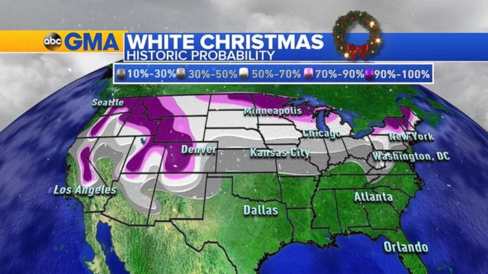 PHOTO: White Christmas: The historical probability of where across the country will have a white Christmas