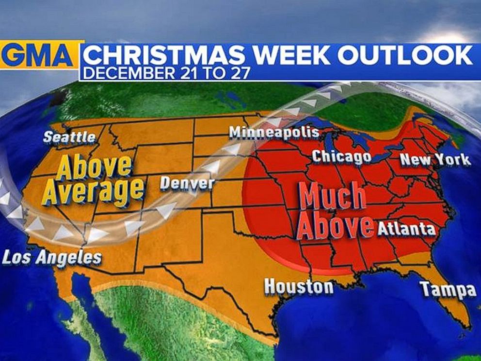 PHOTO: Christmas Outlook: This is the temperature outlook compared to normal for the week of December 21 to December 27