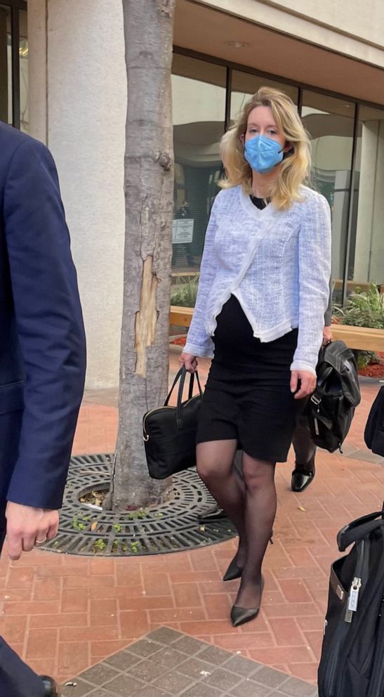 Theranos founder Elizabeth Holmes, seen here at eight months pregnant, enters a pretrial conference in San Jose, California, on June 15, 2021.