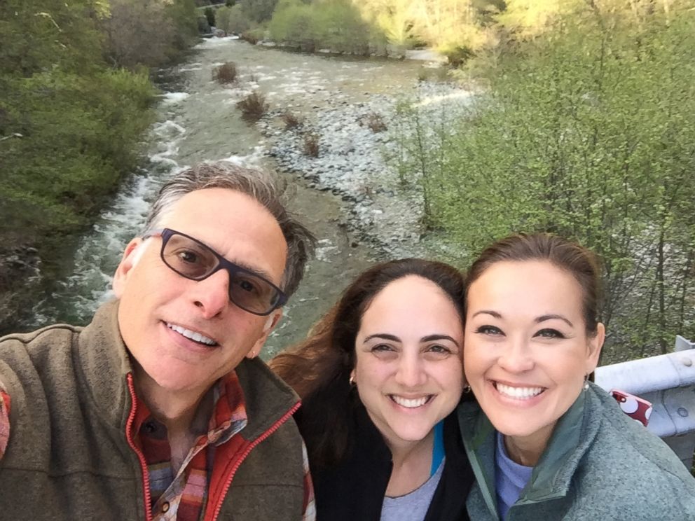 ABCs Eva Pilgirm, right, is seen here with 20/20 producer Lauren Putrino, center, and ABC cameraman Ken Fuhr, left while reporting in northern California.