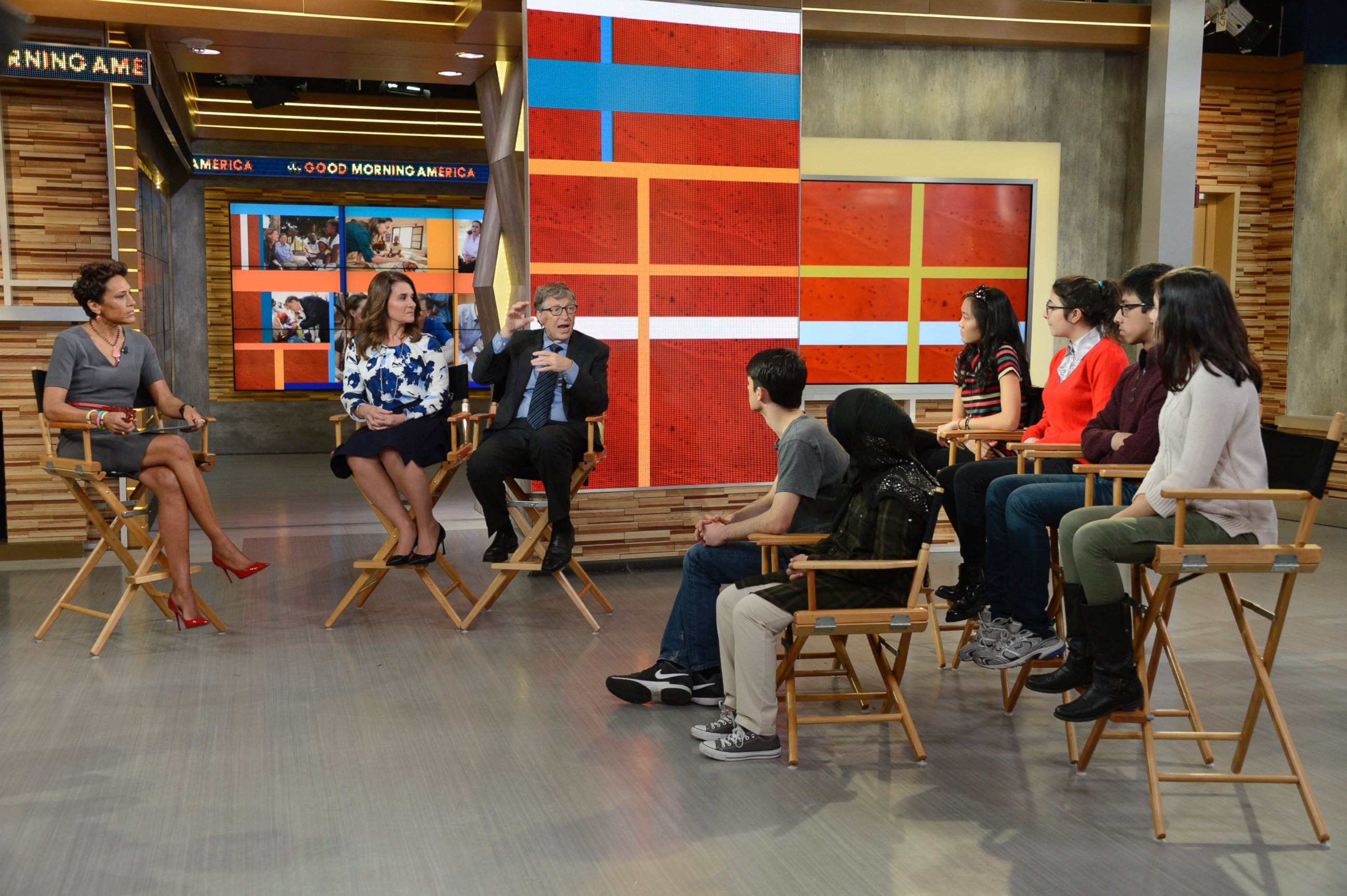 PHOTO: Bill and Melinda Gates talk with Robin Roberts about the goals of their Foundation, which works to help people improve their health, lift themselves out of poverty and get the best possible education.   