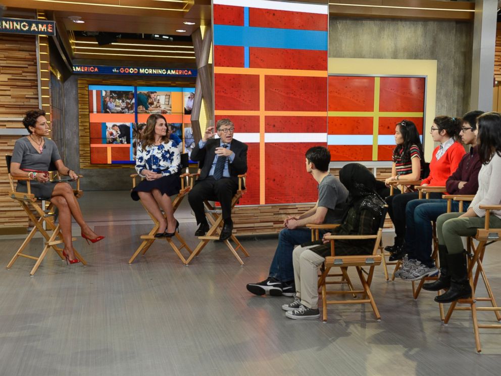 PHOTO: Bill and Melinda Gates talk with Robin Roberts about the goals of their Foundation, which works to help people improve their health, lift themselves out of poverty and get the best possible education.