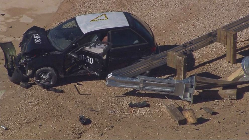PHOTO: Helicopter footage shows the eighth crash test of the ET-Plus guardrail system.
