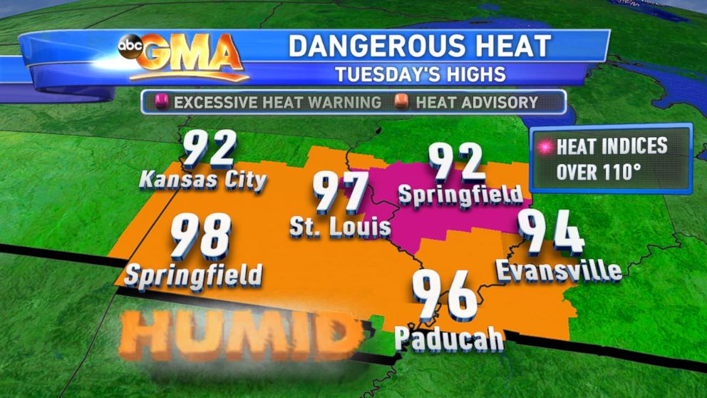 PHOTO: Heat Advisories: Heat advisories and excessive heat warnings in effect today for parts of 5 states.