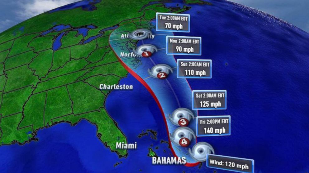 PHOTO: The expected path of Hurricane Joaquin as seen in the Caribbean on Oct. 1, 2015.