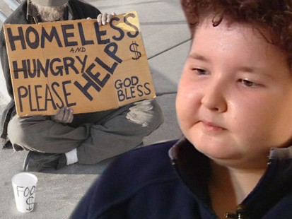 Picture of homeless person and Brenden Foster.