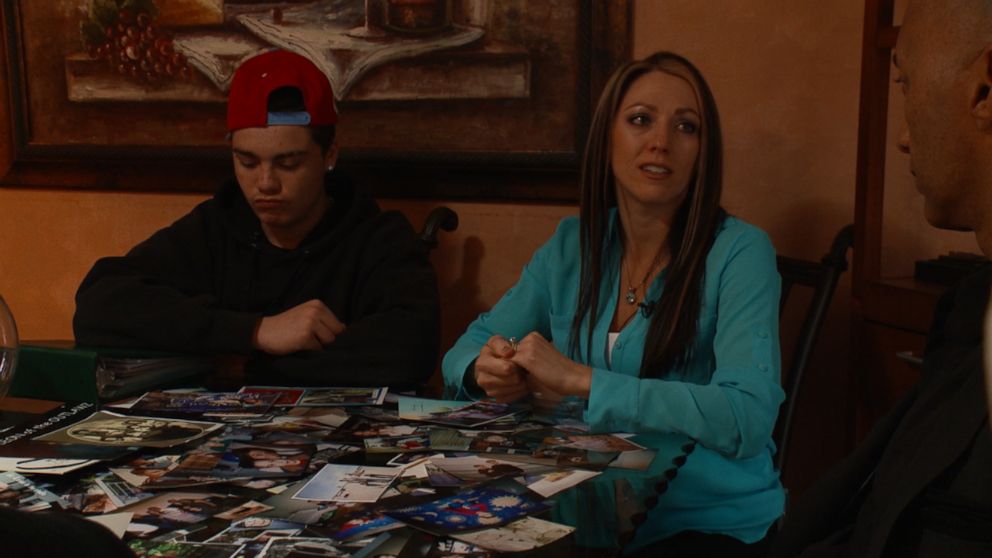 Weldon Angelos's sister Lisa Angelos (center) is shown here with one of Weldon's sons, Jessie,(left) and "Nightline" co-anchor Byron Pitts (right).