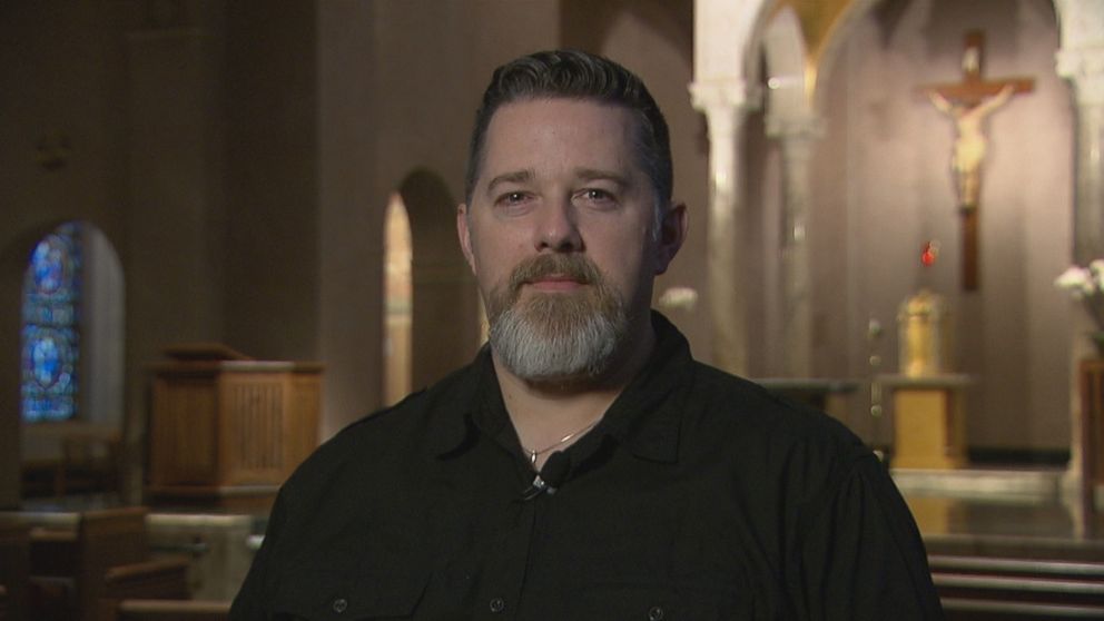 DJ Williams is shown here in St. Anne's Catholic Church in Houston, the same church where he was found as an infant in the nativity scene in 1971.