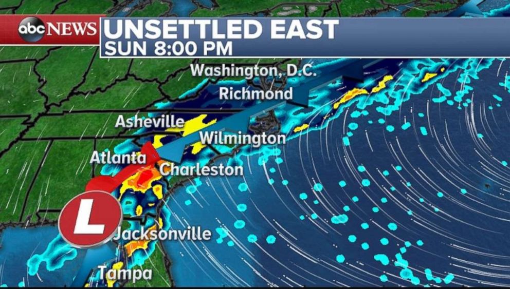 PHOTO: The Southeast can expect unsettling weather Sunday night.                         
