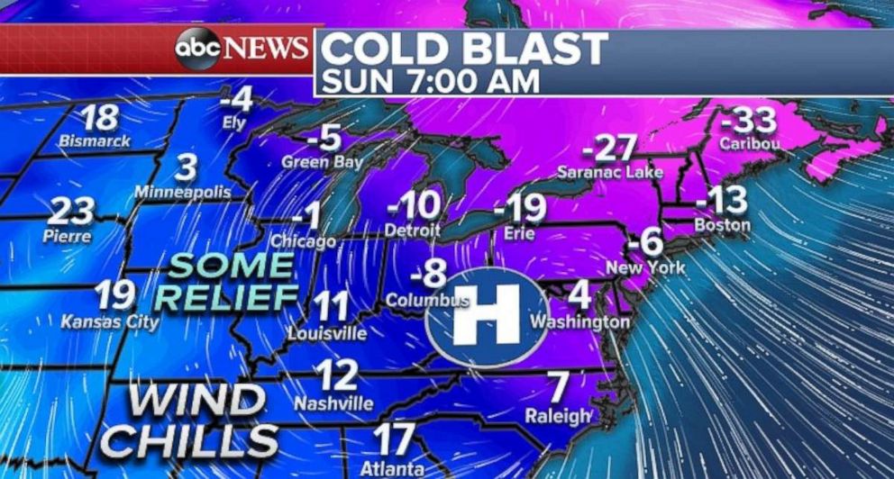 PHOTO: Parts of the central U.S. will experience some "relief" from the bitter cold on Sunday.