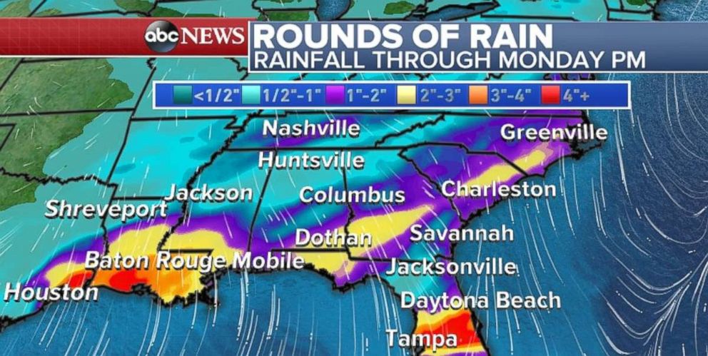 PHOTO: The Southeast will get drenched on Monday with rainfall.