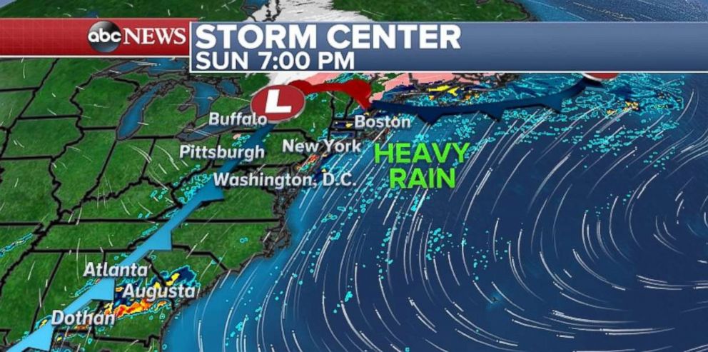 PHOTO: The Northeast will experience heavy rain Sunday night. 