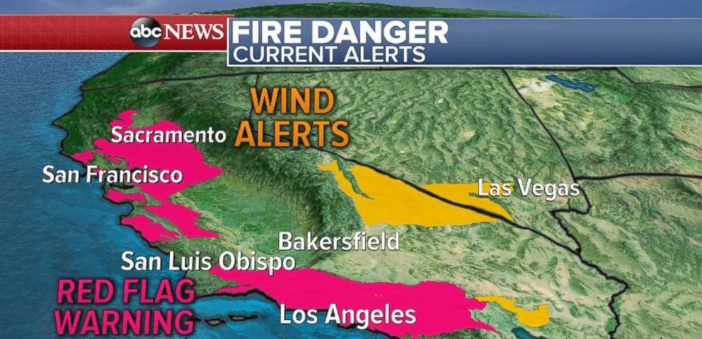 PHOTO: Wind alerts in Southern California do not bode well for firefighters battling the wildfires there.