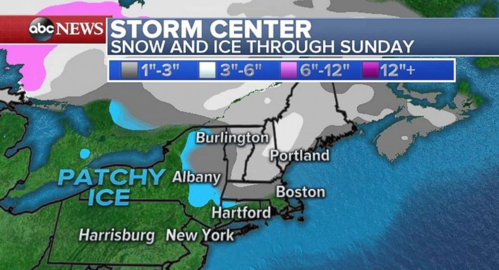 PHOTO: The Northeast will experience snow and ice on Sunday.