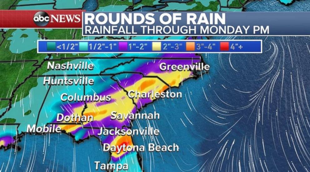 PHOTO: The Southeast will experience rainfall on Monday.