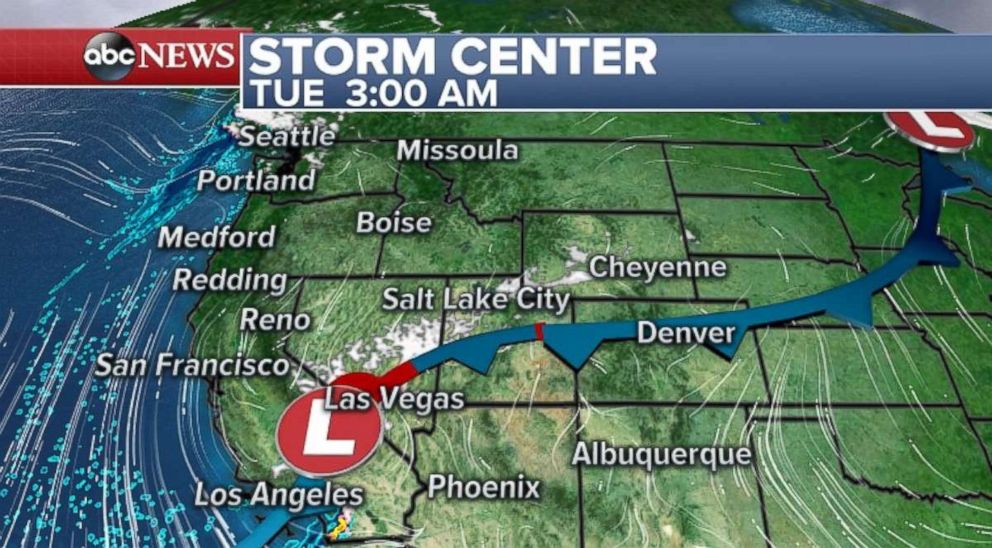 PHOTO: The weather will be stormy in parts of the West through Tuesday.