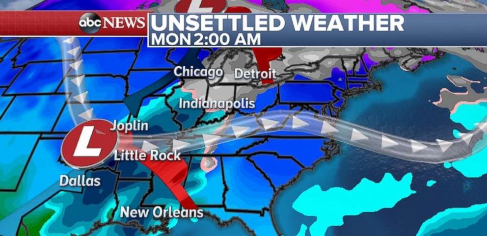PHOTO: Parts of the central U.S., like the Northeast, will experience unsettled weather Monday.