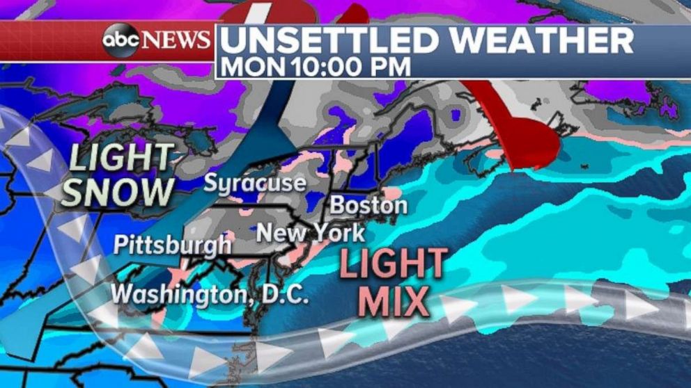 PHOTO: The Northeast can expect unsettled weather on Monday.