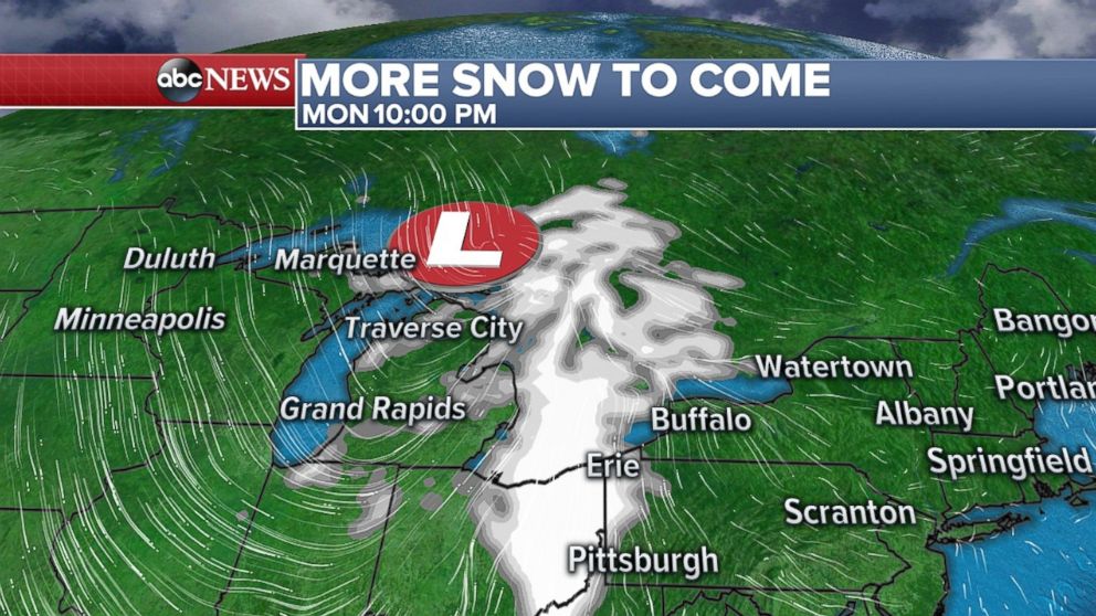 PHOTO: Upstate New York and Michigan will be hit with snow on Monday.