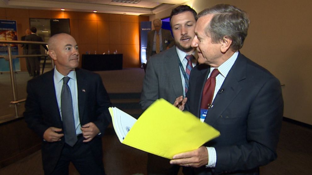 PHOTO: Deputy Secretary of Homeland Security Alejandro Mayorkas declines to answer questions on camera from ABC News' Chief Investigative Correspondent Brian Ross.