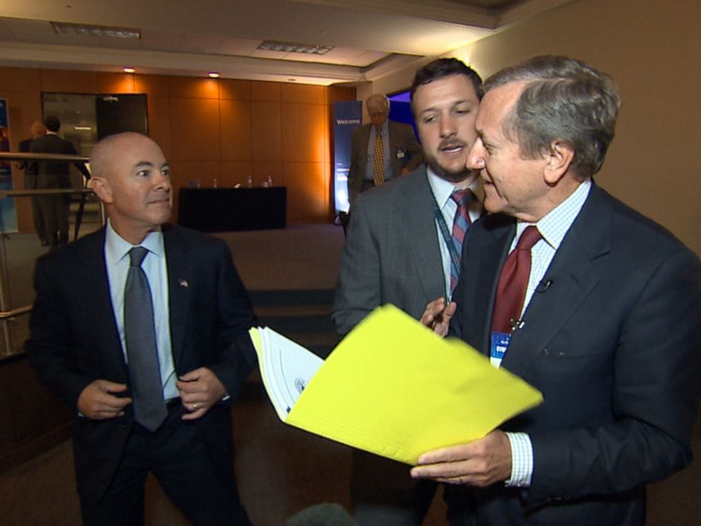 PHOTO: Deputy Secretary of Homeland Security Alejandro Mayorkas declines to answer questions on camera from ABC News Chief Investigative Correspondent Brian Ross.