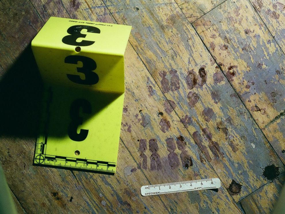 Authorities say this bloody shoe print was found at the scene of Jeffrey Trails murder in 1997.