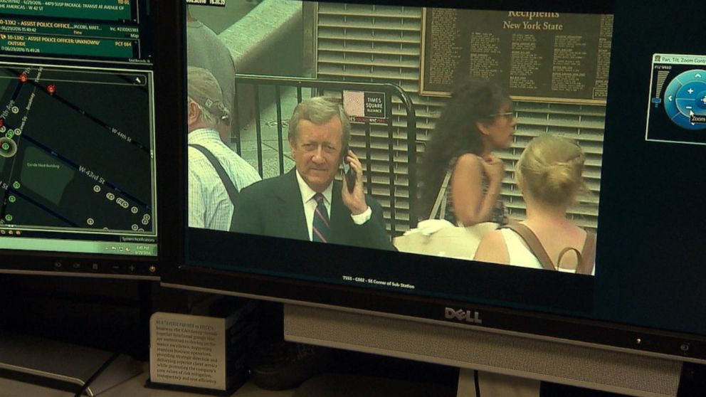 PHOTO: ABC News' Chief Investigative Correspondent Brian Ross caught on surveillance cameras in New York City's Times Square.