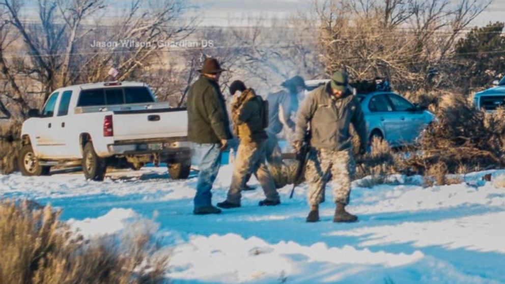 PHOTO: Armed militia members are pictured at the Malheur National Wildlife Refuge facility near Burns, Ore.