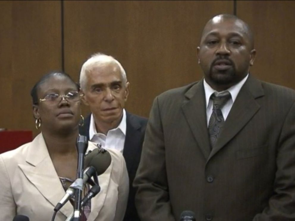 PHOTO: Walter Ray Simmons and Monica McBride, parents of Renisha McBride, speak in this frame grab after a guilty verdict is reached in the Theodore Wafer trial in Detroit, Aug. 7, 2014.
