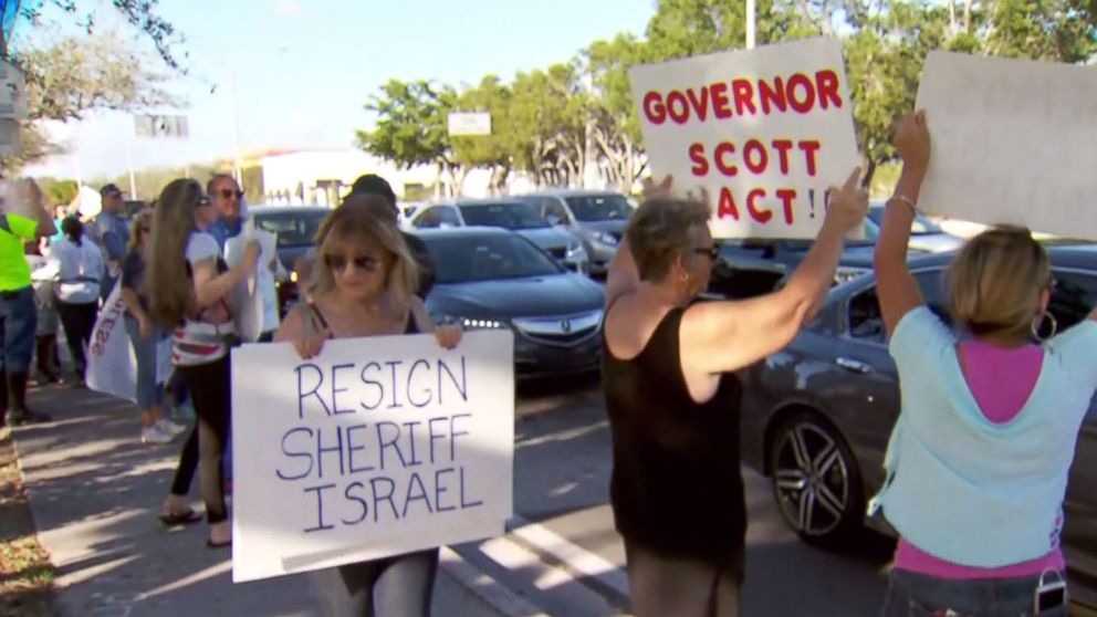 PHOTO: Protesters took to the streets of Coral Springs, Florida, on Feb. 24, 2018, to demand the resignation of Broward County Sheriff Scott Israel. 