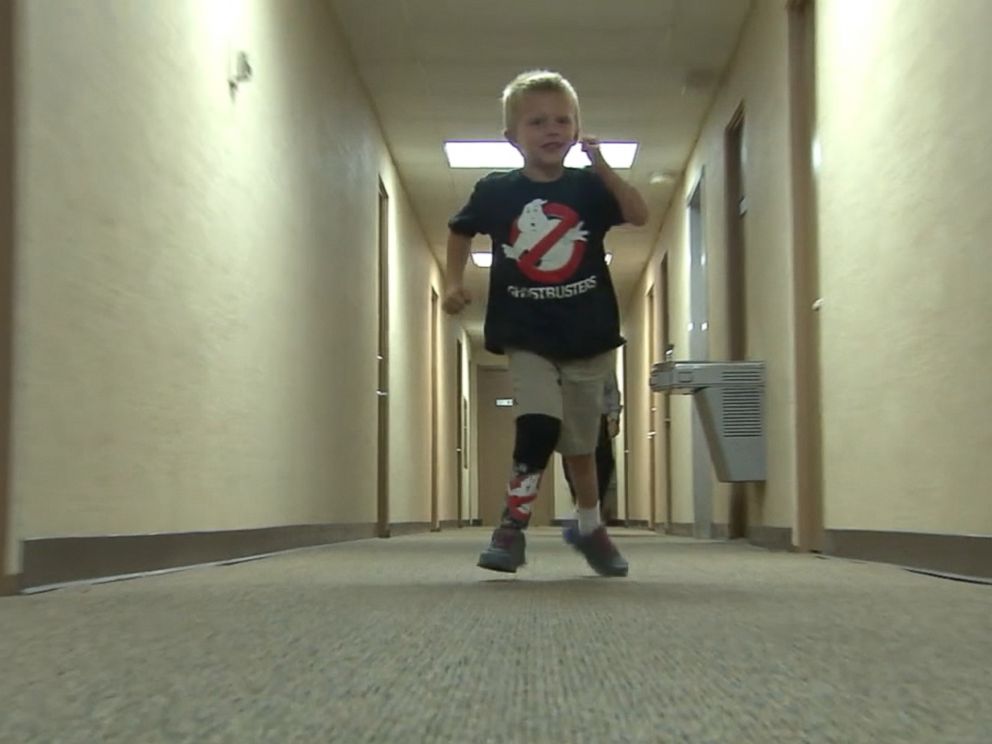 PHOTO: Staff at Essential Orthotics and Prosthetics in Palmdale, California, donated a Ghostbusters-themed prosthetic limb to 4-year-old Liam Brenes, July 28, 2016.
