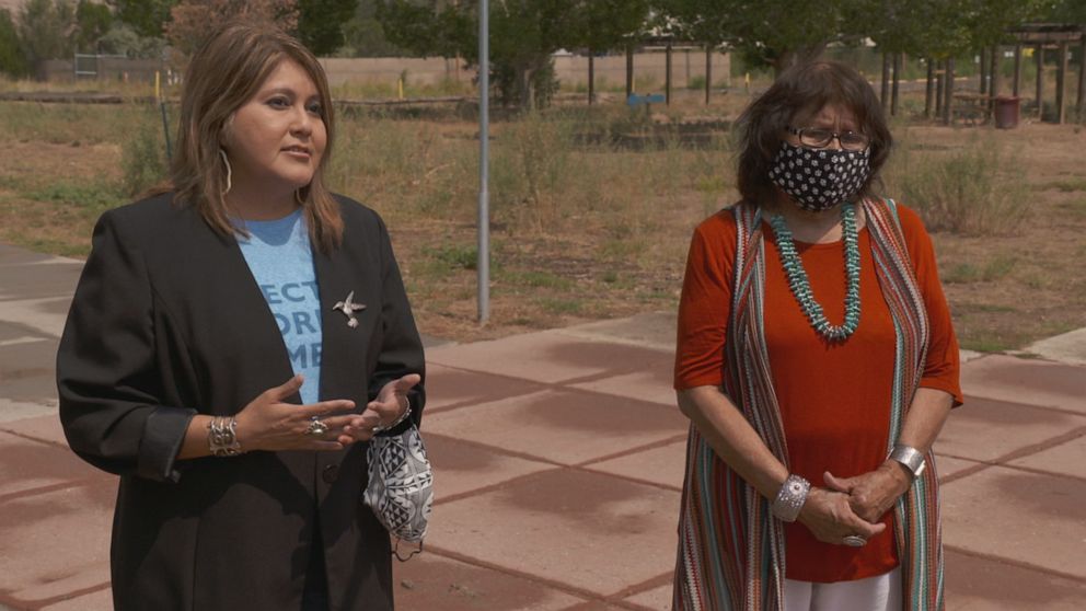 PHOTO: Jaynie Parrish, the director of the Navajo-Hopi campaign at Navajo County Democratic Party (left), is seen here speaking to ABC News.