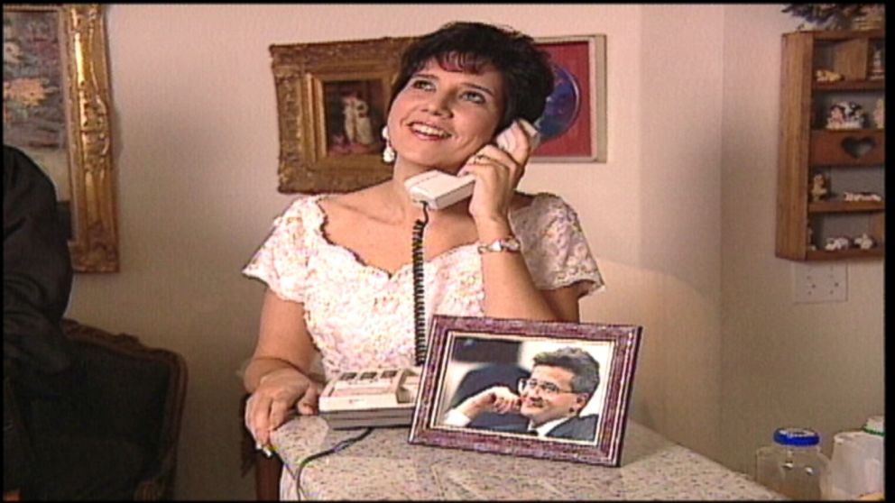 Rosalie Bolin is pictured here during her 1996 wedding over the phone to her husband Oscar Bolin, who is on death row at Florida State Prison.