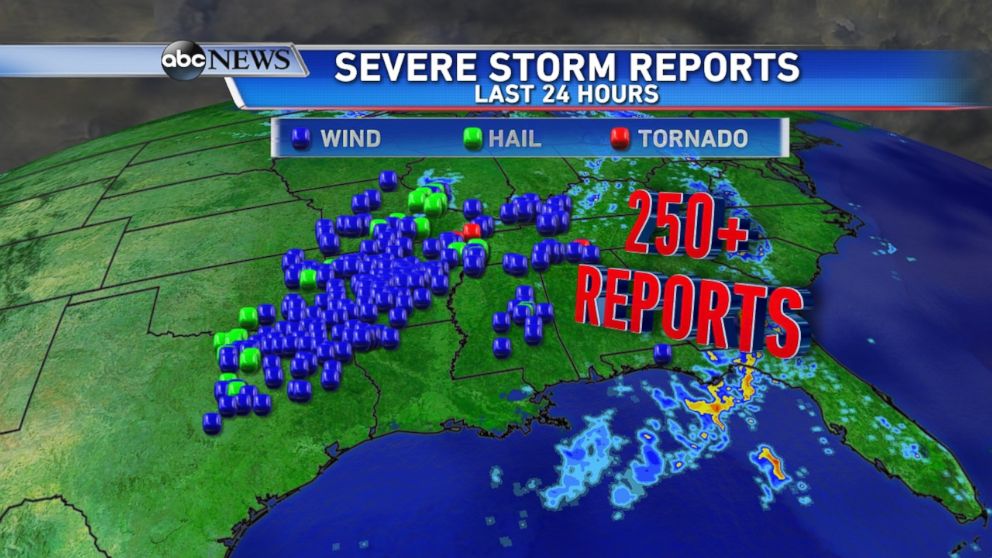 PHOTO: More than 250 reports of severe weather over the past 24 hours - most of those being damaging wind.