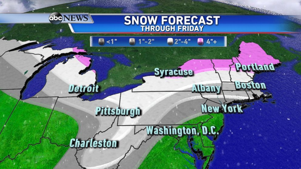 PHOTO: Here is the snow forecast for the clipper system moving from the Midwest to Northeast this week