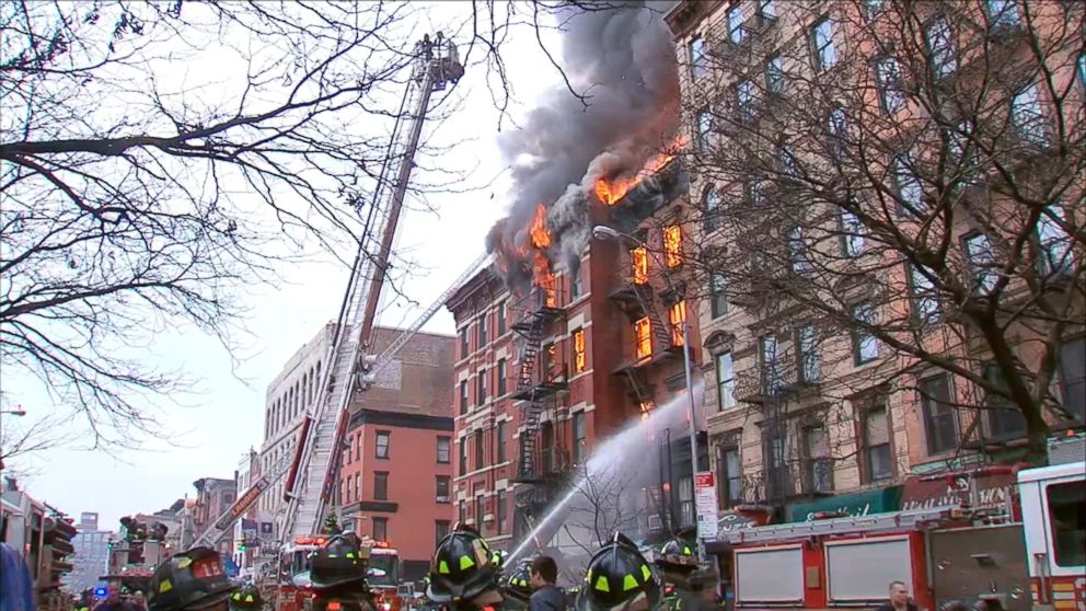 PHOTO: A building collapse and fire in lower Manhattan New York, on March 26, 2015. 