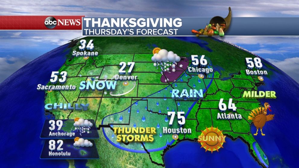 PHOTO: National weather forecast on Thanksgiving, Nov. 26, 2015.
