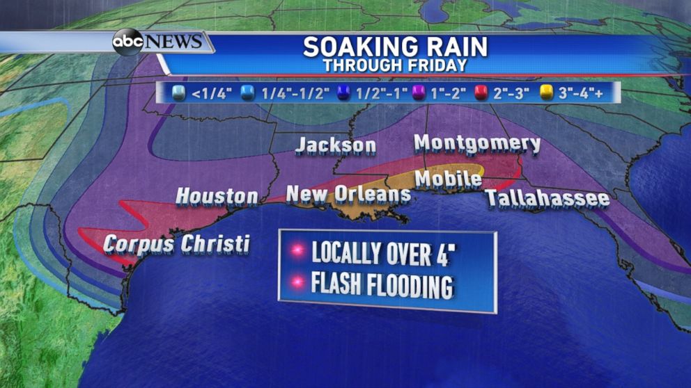 PHOTO: Heavy rain keep an elevated flash flood threat across the Gulf Coast this week
