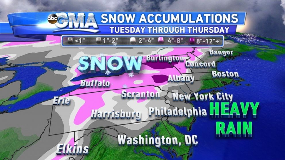 PHOTO: Snowfall Totals for the Northeast Through Thursday