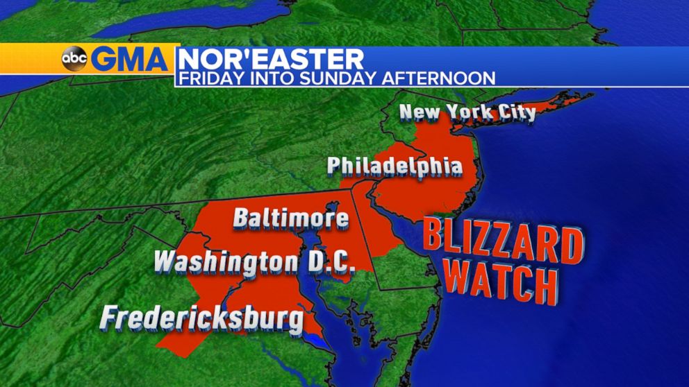 PHOTO: Meteorologists are predicting heavy snow from Virginia to New York on the weekend of January 23.
