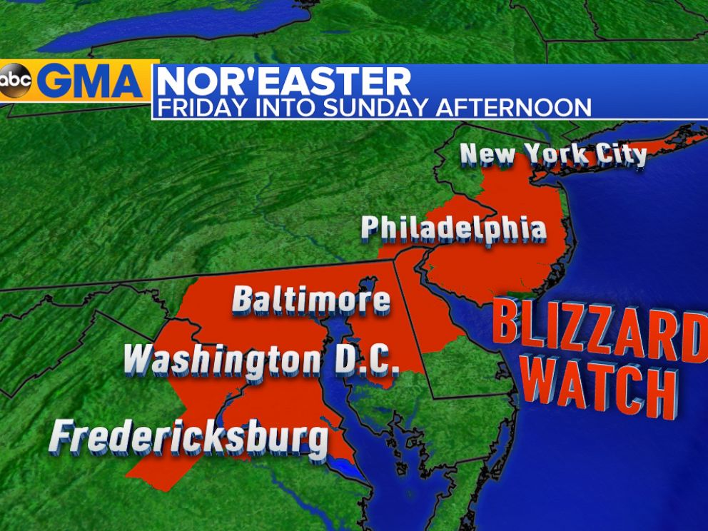 PHOTO: Meteorologists are predicting heavy snow from Virginia to New York on the weekend of January 23.