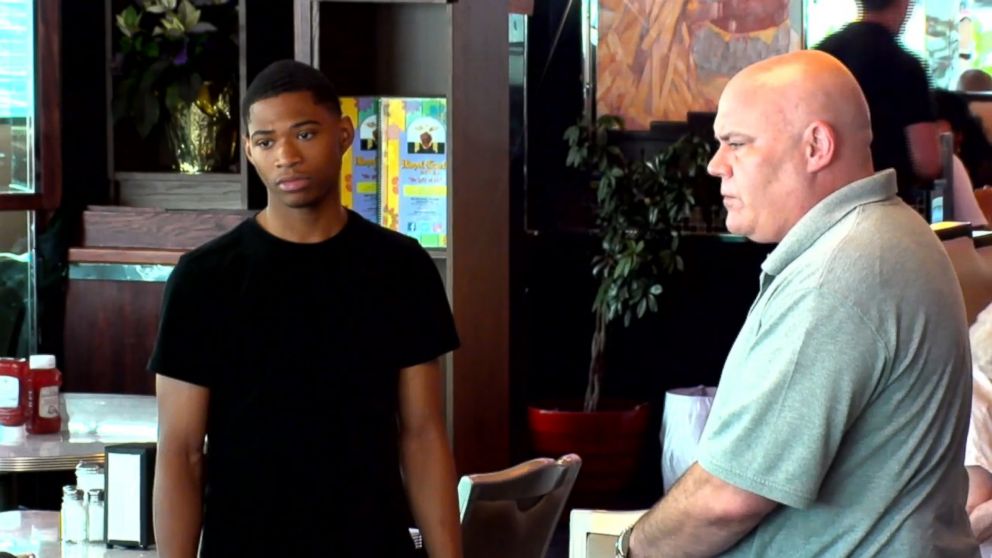 New York actors, Jamari and Roy, are seen here in character during this episode of "What Would You Do?"
