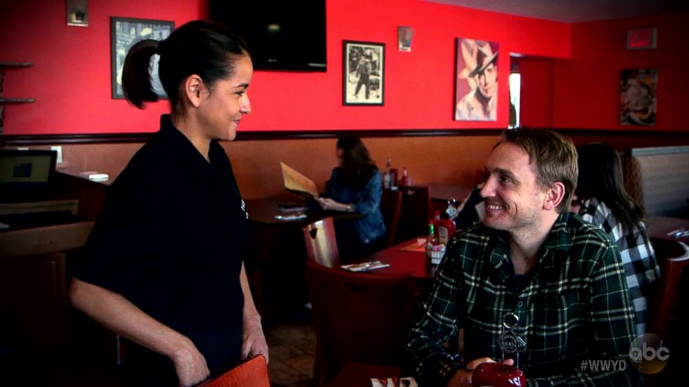 Actors Diana and Ben in character during the "What Would You Do?': Waitress Harassment piece on ABC.